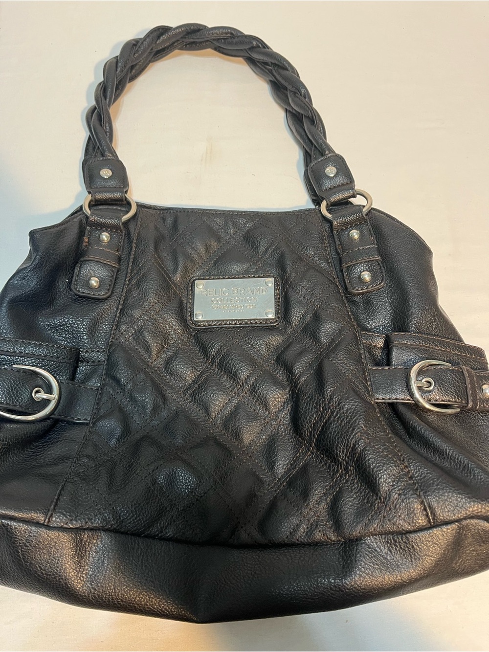 Relic Black Quilted Shoulder Bag with Braided Handles
